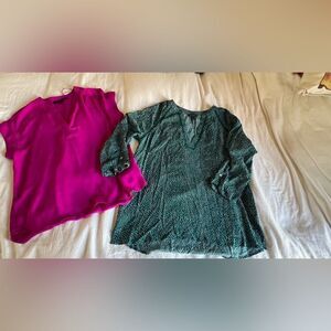 Green  polka dot and sheer Pink Women's Tops